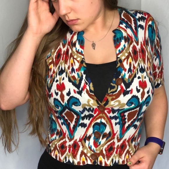 Jones New York Sport 90’s Retro Print 3/4 sleeve cardigan Business Casual - Picture 11 of 16